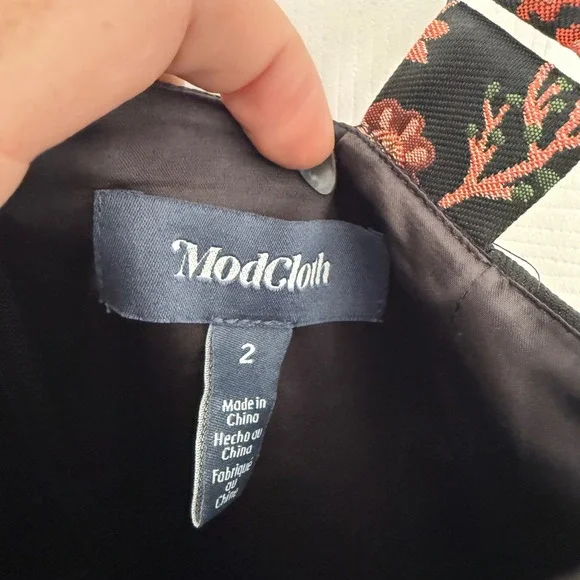 NWT ModCloth 2 Cat Print Floral‎ Jacquard Fit and Flare Dress Sleeveless Black - Picture 5 of 10